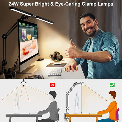 Bright 24W Clamp Desk Lamp - Adjustable Color and Brightness - Perfect for Home Office, Studio, and Reading