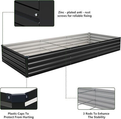 10×3×1FT(2PCS) Galvanized Raised Garden Bed Kit, Metal Planter Boxes,Large Outdoor Planters Garden for Planting Vegetables,Flowers,Herbs -Black