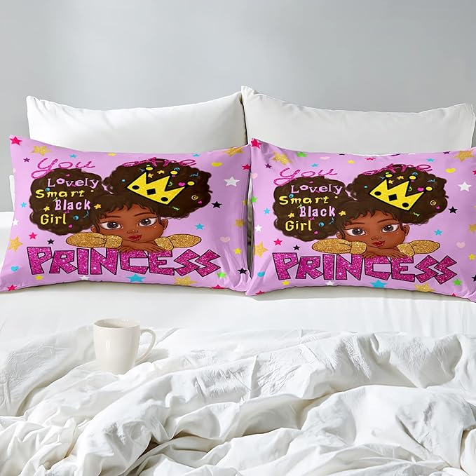 African Black Girl Full Size Comforter Sets for Girls, Black Girl Teen Girl Comforter Set Full Size, Purple Princess Full Size Bedding Set, Full (1 Comforter 2 Pillowcases)