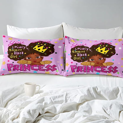 Black Girl Comforter Set Queen African Black Girls Comforter Sets Queen Princess Queen Bedding Set Cute Black Girls Princess Room Decor Bedding Set, Queen (1 Comforter 2 Pillowcases)