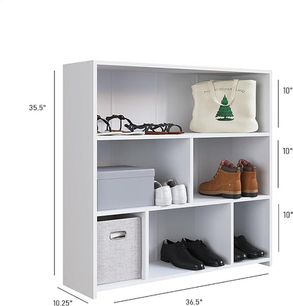 Art in Moveis Mid Century Modern Bookshelf, 6 Cube Storage Shelf - 3 Tier Retro Bookshelf CARB-Free Engineered Wood - White