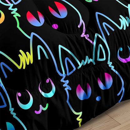 Cat Twin Bedding Set for Girls - Cute Cartoon Cat Comforter Set for Girls Bedroom Ultra Soft Cats Patterns Bedding Set with 1 Cat Quilt and 1 Pillowcase Kids Girls Room Decor, Twin Size