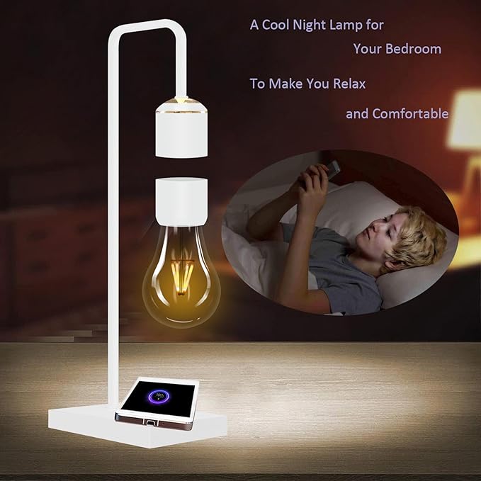 Magnetic Levitating Lamp with Phone Wireless Charging Pad 24.5" Floating White Table Lamp Nightstand Lamp Bedside Lamp White Lamp for Bedrooms & Living Room Christmas Gift Home Decoration