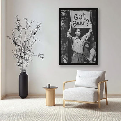 UXCBIA Black And White Beer Protest, Speakeasy, Retro Prohibition Poster Canvas Poster Wall Art Decor Print Picture Paintings for Living Room Bedroom Decoration Black Frame 12x18in(30x45cm)