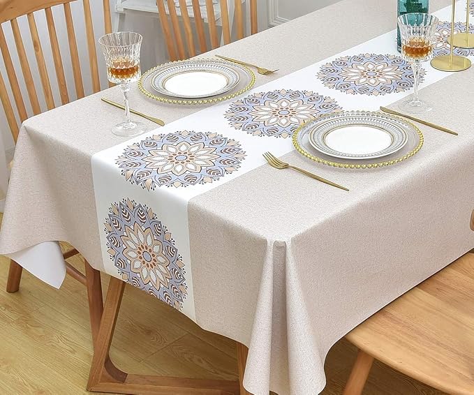Wipeable Waterproof Tablecloth Vinyl Tablecloths for Rectangle Tables Heavy Duty PVC Tablecloth for Kitchen Dining Table(Flowers-1, 54'' x 78'')