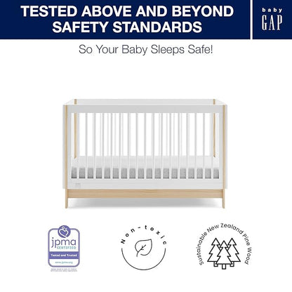 Delta Children babyGap Tate 4-in-1 Convertible Crib + Brannan Bear Bookcase with Bins + Brannan Bear Wall Shelf with 4 Hooks, Bianca White/Natural (Bundle)