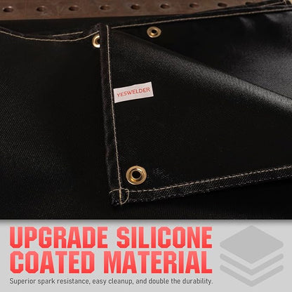 YESWELDER Heavy Duty Silicone Coating Fiberglass Welding Blanket, 6 x 8ft Fireproof Insulation Blanket, 1/3”(8mm) Thickened Weld Cover with Grommets, Thermal Resistant Welding Curtain Mat Grill