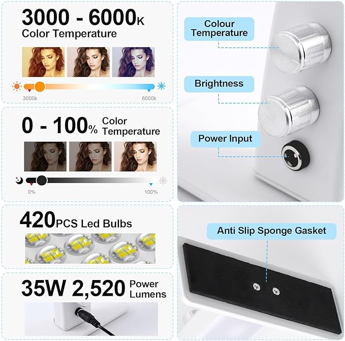 Half Moon Light for Nail Desk, 29IN 35W 2520Lumen Half Moon Table Lamp, 3000-6000K Brightness Adjustable LED Nail Light for Manicure Desk, Lash Light Lamp for Beauty Eyelashes Tattoos Crafts