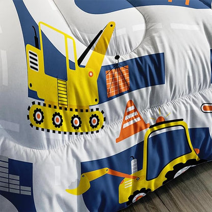 Axolotl Cartoon Excavator Bedding Set Full,Tractor Truck Bedding Set,Boys Construction Bedding Set,Yellow Vehicles Truck Comforter Construction Site Decor for Kids Boys Teens,1 Quilt 2 Pillowcases
