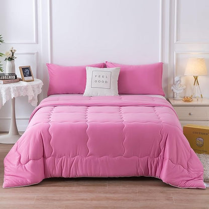 COTTEBED Softness Comforter Set KING Size Bed, Jersey Knit T-Shirt Feel Ultra-Soft Breathable Comy Cozy Lightweight Bedding Down Blanket Pillowsham Women Girl All Season, California/Cal King Rose Pink