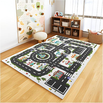 Analog ABC Kids Rug Playroom Car Rug Play Mat City Life Road Rug for Cars Fun City Map for Carpet for Bedroom Boys (55 * 82 inches, Clean City)