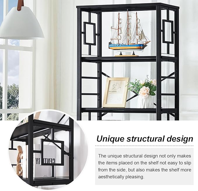 HOMISSUE Tall Bookshelf, Industrial 6-Tier Bookshelf with Unique Design, Open Bookshelves and Bookcases,Black