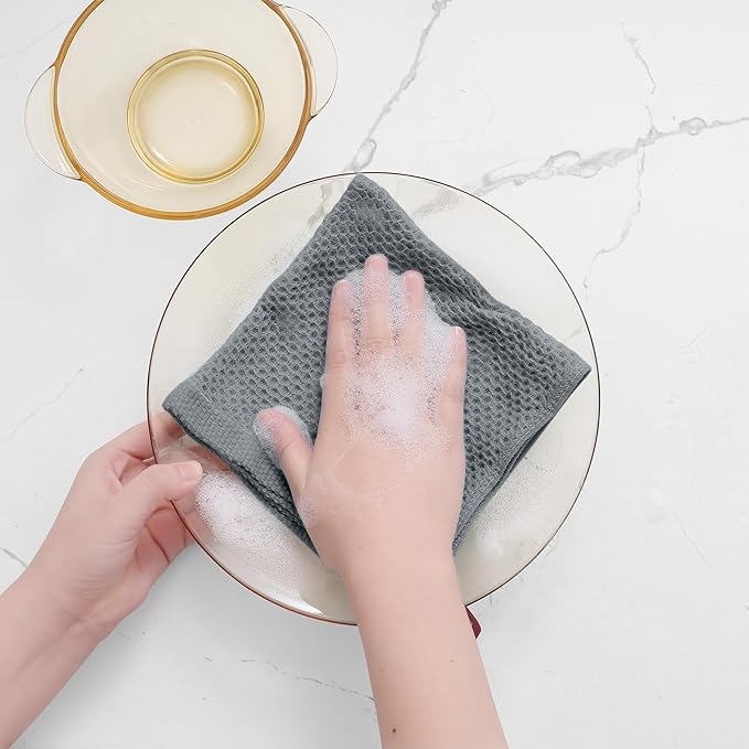 Homaxy 100% Cotton Waffle Weave Kitchen Dish Cloths, 7-Pack, Grey | 12 x 12 Inches, Ultra Soft Absorbent Dish Towels, Quick Drying Dish Rags with Hanging Loop