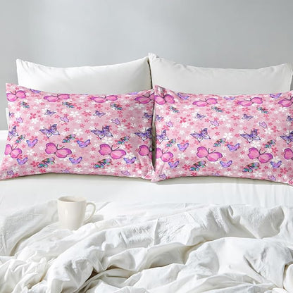 Kids Butterfly Comforter Set - Butterfly Queen Bedding Set Pink Butterflies Prints Bedding Set for Girls Room Cute Princess Bedding Set for All Season Butterfly Bed Set, 1 Comforter + 2 Pillowcases