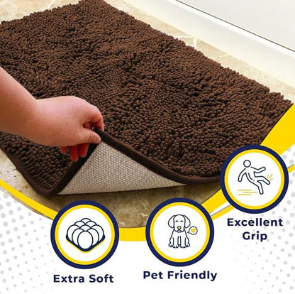 Muddy Mat® Shown on TV – Super Absorbent Microfiber Dog Door Mat for Muddy Paws, Non-Slip Washable Pet Rug, Quick Dry Chenille Entryway Carpet, Machine Washable Indoor Outdoor mat, Brown 59"x35"