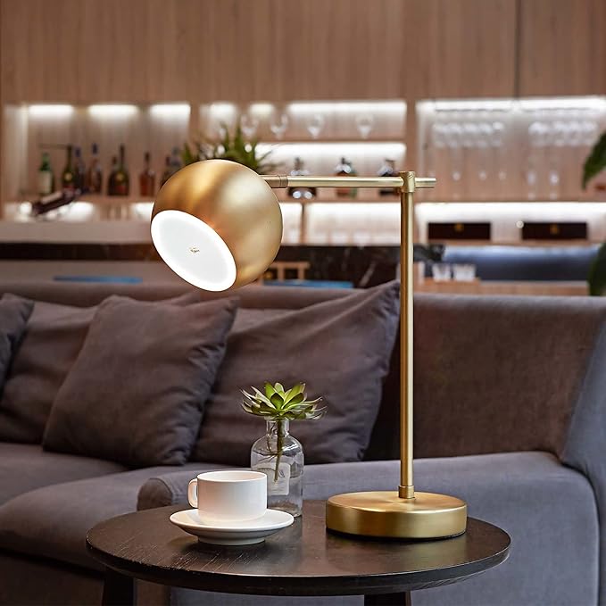 Globe Electric 52915 Molly 18" Desk Lamp, Matte Brass, Black Fabric Cord, in-Line On/Off Rocker Switch, Title 20 LED Bulb Included