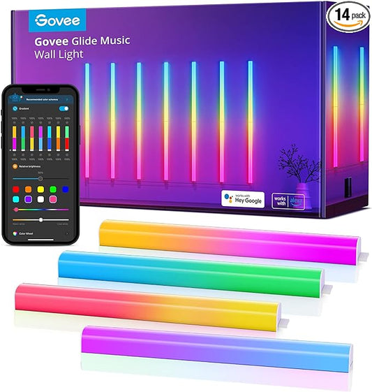 Govee Glide RGBIC Wall Lights, Music Wall Lights Works with Alexa and Google Assistant, Smart LED Light Bars for Bedroom, Living Room, Gaming Room, Party, Music Sync, 7 Panels Set (2 Sections/Panel)