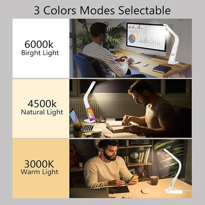 LED Desk Lamp with USB Charging Port, 10W wireless charger, Stepless dimmable, 3 Color Modes, Desk Lights for Home Office, Office Desk Lamp Eye Caring Reading Light, Gesture Control Table Lamp