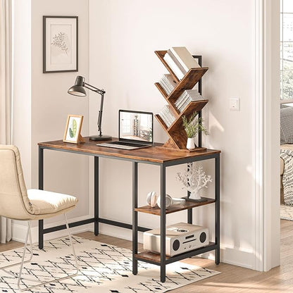 HOOBRO Tree Bookshelf, 5-Tier Bookcase Wooden Shelves, Floor Standing Storage Rack, for Display of CDs, Books in Living Room, Home Office, Wood Storage Rack for Bedroom, Rustic Brown BF04SJ01G1