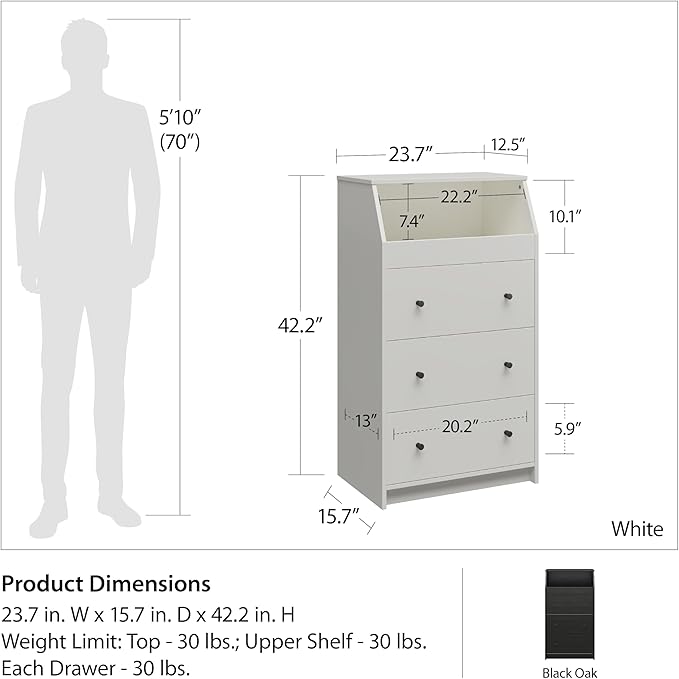 Ameriwood Home The Loft 3 Drawer Dresser, White