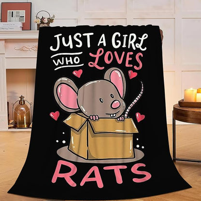 Just A Girl Who Loves Rats Blanket Soft Cozy Mouse Rat Plush Throw Blanket Warm Animal Flannel Fleece Stuff Decor Blanket Gifts for Lover Teens Kids Girls Boys Women Adults Bed Travel 40"x50"