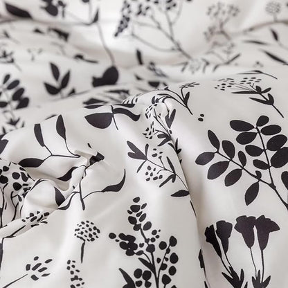 Black Botanical Comforter Set Twin White Black Floral Plant Bedding Comforter Set Girls Garden Pattern Printed on White Blanket Rustic Leaf Blossom Women White Farmhouse Comforter Twin