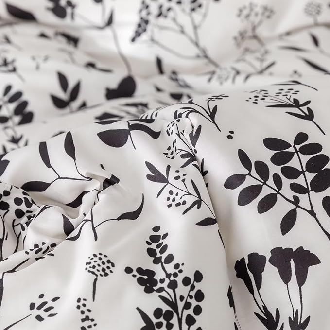 Black Botanical Comforter Set Full White Black Floral Plant Bedding Comforter Set Girls Garden Pattern Printed on White Blanket Rustic Leaf Blossom Women White Farmhouse Comforter Full