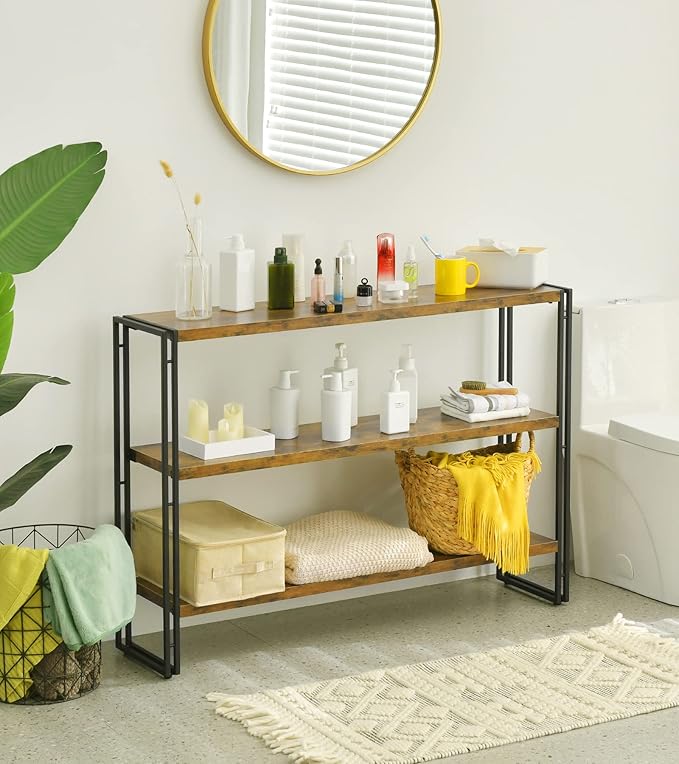 3-Tier Rustic Wood and Metal Industrial Bookcase - 40in, For Home Office, Bedroom, Kitchen, Bathroom