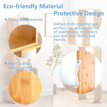 5-Tier S-Shaped Geometric Modern Bamboo Bookshelf, Large Capacity Creative Display Curved Rack Free-standing Bedside Table 2 in 1 Bookcase Storage CDs, DVDs Book Shelf for Home, Office, Living Room
