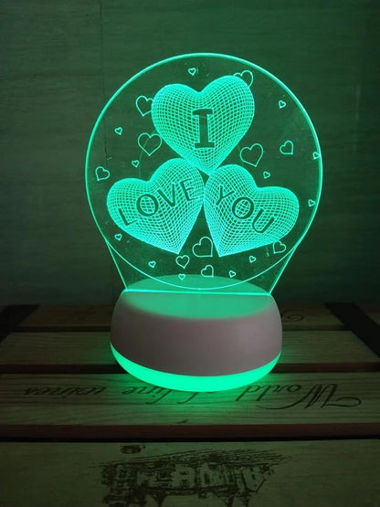 I Love You 3D Night Light, USB Charging LED Table Lamp Wife's Gifts 7 Color Changing Optical Illusion Valentine's Day Present for Girlfriends Boyfriends Wife Husband
