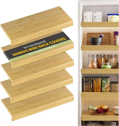 Wire Shelf Covers, Bamboo Wire Rack Covers for Pantry, Closet，Kitchen (5pcs, 30" W x 12" D, Natural)