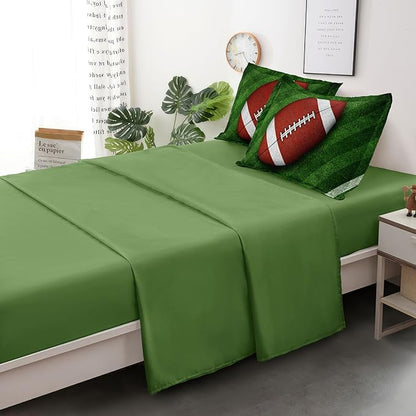Football Comforter Set Twin Size for Teen Boys, Kids Football Field Bedding Green Themed Bedroom Set with Sheets, Twin Bed in a Bag Set