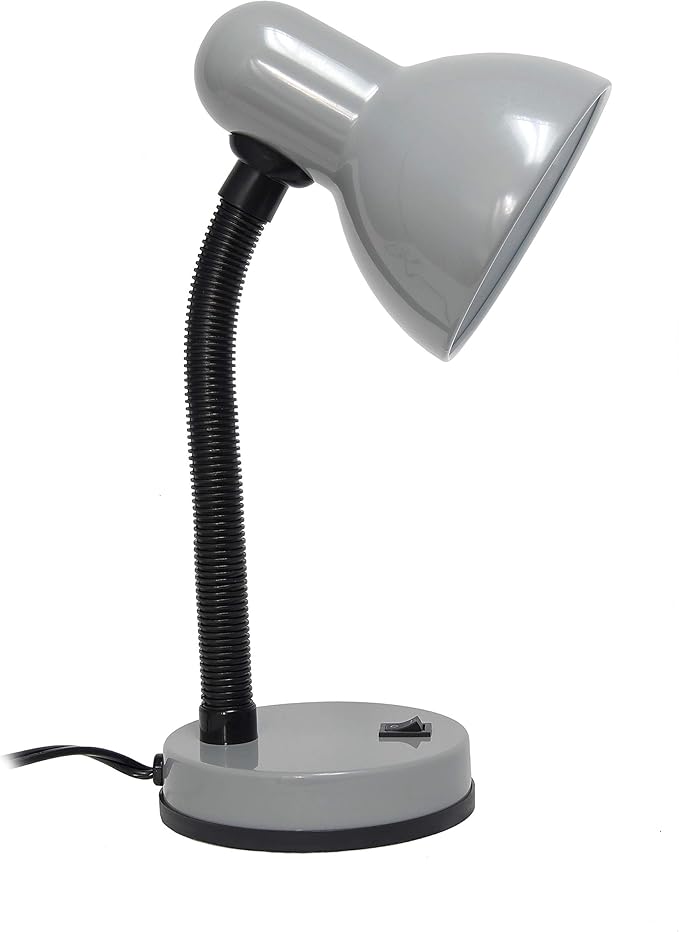 Simple Designs LD1003-SLV Basic Metal Desk Lamp with Flexible Hose Neck for Office, Living Room, Bedroom, College Dorm, Bookshelf, Silver