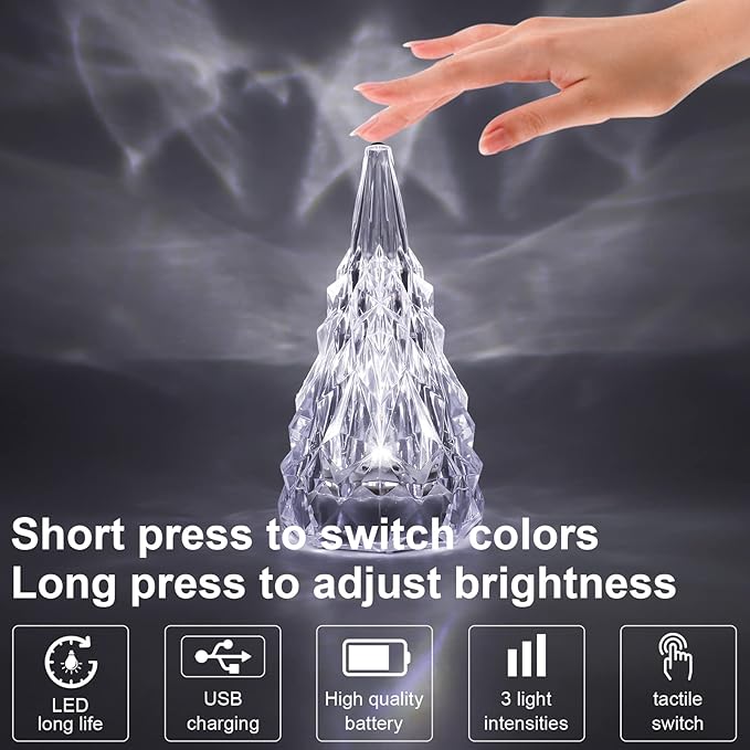 Iceberg Shape Crystal Lamp Table Night Light, Amber Yellow White 3 Colors Touch Control USB Rechargeable Small Bedside Lights Lovely Gifts for Home Bedroom Decor