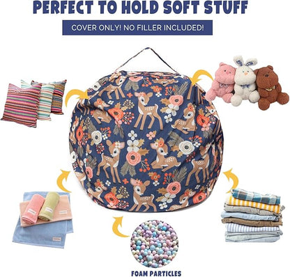 Stuffed Animal Storage Bean Bag Chair Cover, Hold Kids Plush Toys Blankets Towels Beanbag (Cover Only), Canvas Floor Circle Stuff Sit Seat Sofa with YKK Zipper, Extra Large 38", Fawn