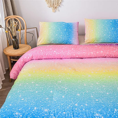 Holawakaka Space Star Ombre Comforter Set Ombre Multi-color Gradient Bedding Set Twin Size (Multi-color, Twin)