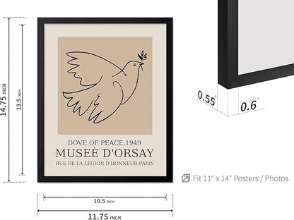 Poster Master Vintage Poster - Retro Minimalist Print - Gift for Artist, Friend - Dove Of Peace, Line Drawing, Sketch, Abstract - Wall Decor for Living Room, Bedroom, 11x14 Black Framed
