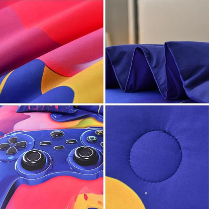 Full Size Gamer Comforter Set for Boys, Game Controller 6 Pcs Bed in a Bag Full Gaming Bediing Set for Boys Kids
