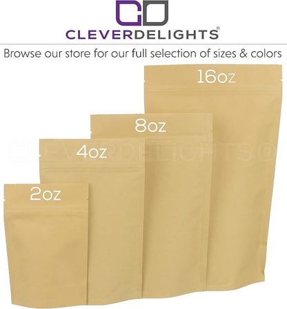 CleverDelights Kraft Stand Up Pouches - 16oz - 100 Pack - 7" x 11.5" x 4"