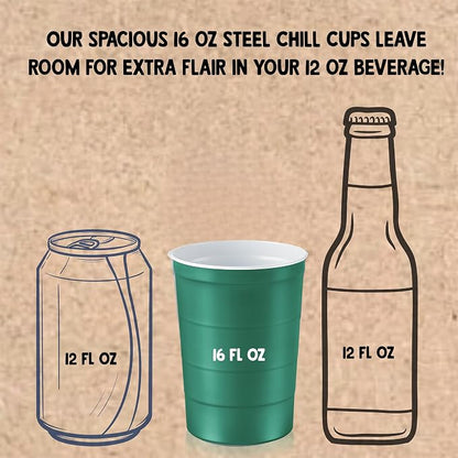 Steel Chill Cups 16 oz. Durable & Reusable Party Cups, Green, 12 Count