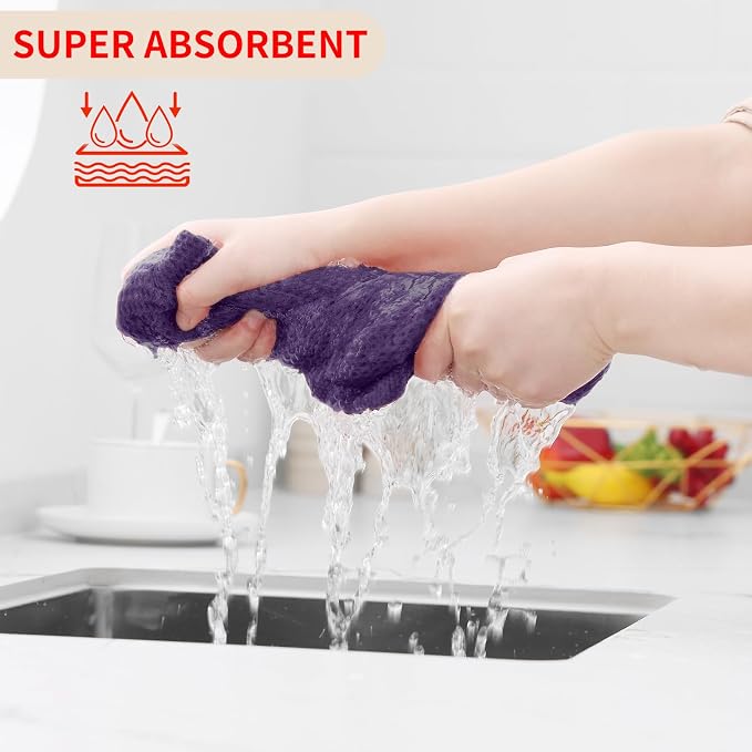 Homaxy 100% Cotton Waffle Weave Kitchen Dish Towels 12-Pack, Eggplant | 13 x 28 Inches, Ultra Soft Absorbent Dish Towels, Quick Drying Cleaning Towels
