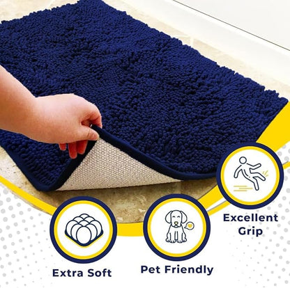 Muddy Mat® Shown on TV – Super Absorbent Microfiber Dog Door Mat for Muddy Paws, Non-Slip Washable Pet Rug, Quick Dry Chenille Entryway Carpet, Machine Washable Indoor Outdoor mat, Navy Blue 59"x24"