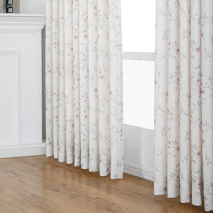 Pink Floral Pinch Pleated Linen Curtains - 2 Panels of Privacy Light-Filtering Printed Curtains Suitable for Dining Rooms and Farmhouses.100 Inches Wide by 102 Inches Long