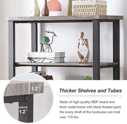 HOMBAZAAR Bookshelf, 4-Tier Vintage Industrial Book Shelf, Rustic Wood and Metal Bookcase and Bookshelves, Free Standing Storage Large Bookshelf for Living Room, Bedroom and Kitchen, Grey Oak