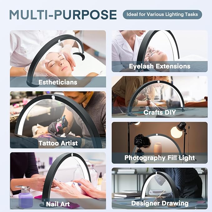 MYSWEETY Half Moon Light for Nail Desk, 29'' Foldable Led Nail Tech Lamp, Arch Table Lamp Estheticians Light with Remote, Lash Light Lamp for Eyelash Extensions, Tattoo, 7 Tones & 10 Brightness