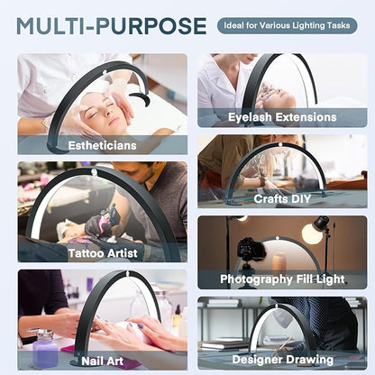 MYSWEETY Half Moon Light for Nail Desk, 29'' Foldable Led Nail Tech Lamp, Arch Table Lamp Estheticians Light with Remote, Lash Light Lamp for Eyelash Extensions, Tattoo, 7 Tones & 10 Brightness