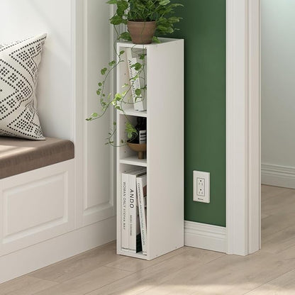 Furinno Fulda 3-Tier Space Saving Storage Shelf Bookcase, 6-Inch Width, White