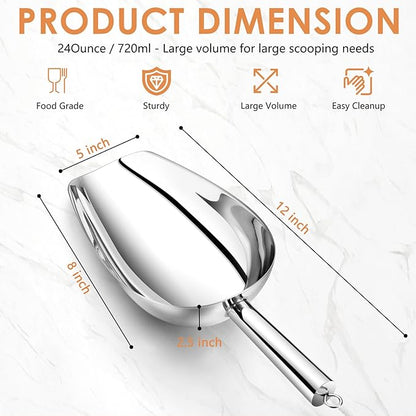 TeamFar Ice Scoop 24 oz, Stainless Steel Big Large Scoop, for Sweet Food Popcorn Flour, Healthy & Heavy Duty - Dishwasher Safe