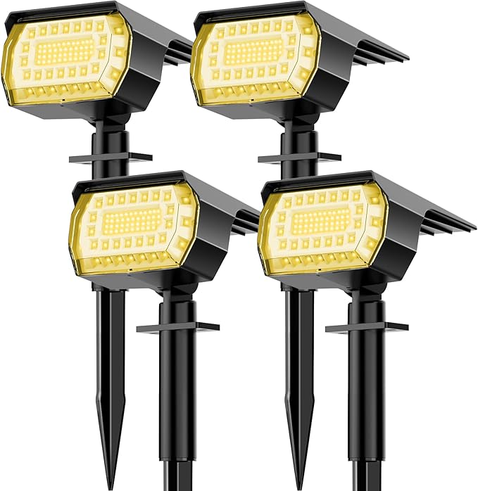 LANSOW Solar Spot Lights Outdoor, [4 Pack/76 LED] 2-in-1 Solar Landscape Spotlights, 3 Modes IP65 Waterproof Dusk to Dawn Solar Powered Flood Wall Lights for Outside Yard Garden Pathway(Warm White)