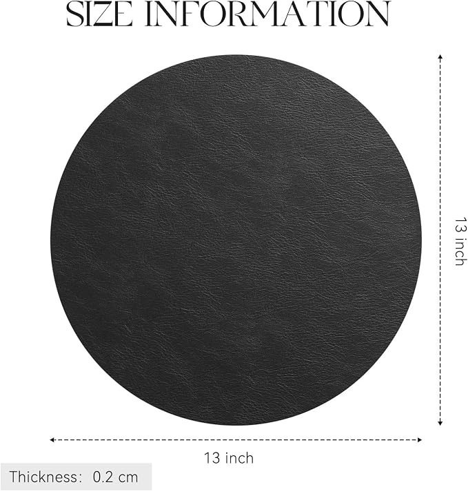 MOSAYT 13 Inch Round Vinyl Placemats Set of 4 - Faux Leather 100% Waterproof Oil-Proof Wipeable PU Place Mats, Heat Resistant Reversible Table Mats for Kitchen, Dining, Outdoor, Black